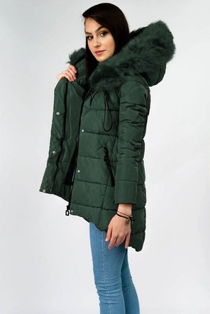 ASYMETRYCZNA DAMSKA KURTKA ZIMOWA BUTELKOWA ZIELEŃ (X7670X)