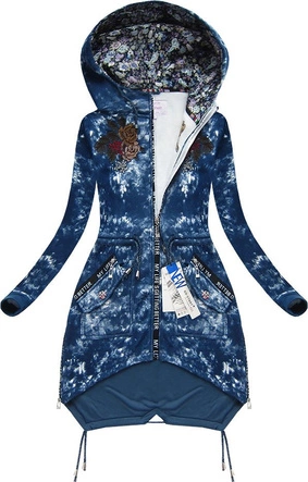 BLUZA Z HAFTAMI I KAPTUREM NIEBIESKA 2 (J7713)