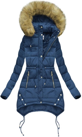 PIKOWANA KURTKA DAMSKA ZIMOWA Z KAPTUREM GRANATOWA (3605W)