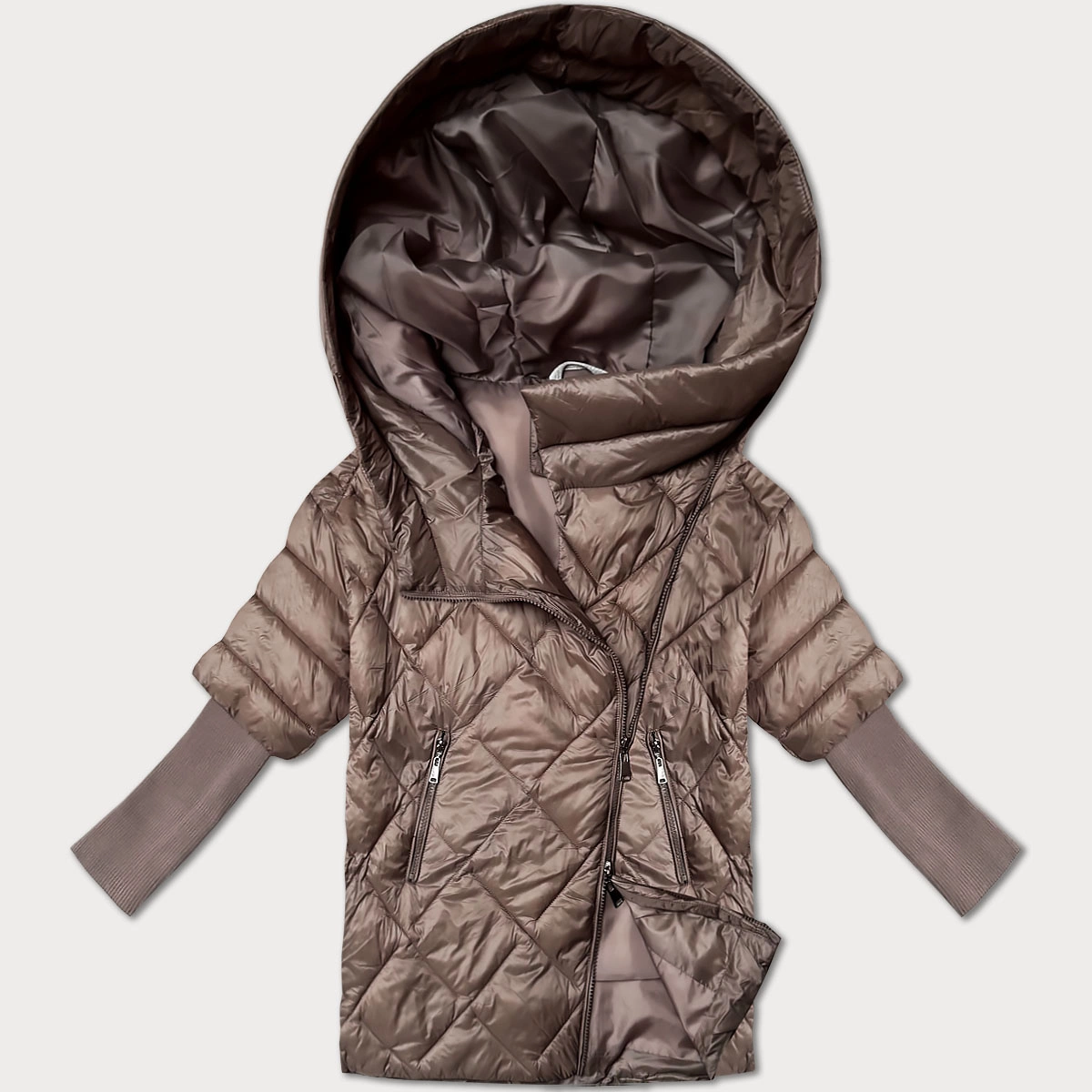 Lekka damska kurtka z dzianinowymi rękawami Minority brązowa (M2-6701-305)