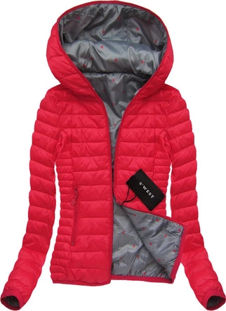 DWUSTRONNA KURTKA Z KAPTUREM CZERWONO-SZARA (B3391)