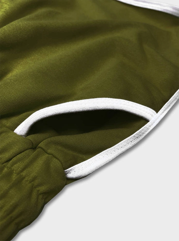 Damskie szorty z kontrastową lamówką khaki (8K208-29)