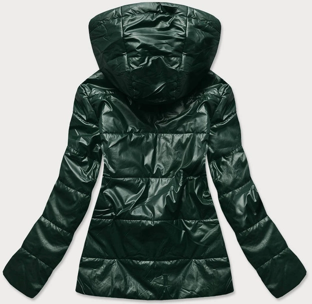 BŁYSZCZĄCA DAMSKA KURTKA Z KAPTUREM BUTELKOWA ZIELEŃ (B9751)