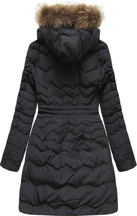 PIKOWANA KURTKA Z PUCHEM NATURALNYM CZARNA (26013)