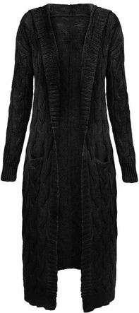 DŁUGI SWETER Z KAPTUREM I KIESZENIAMI CZARNY (111ART)