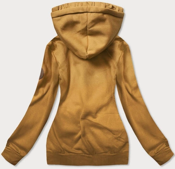 BLUZA DAMSKA Z OZDOBNYM KAPTUREM MUSZTARDOWA (AMG725-1)