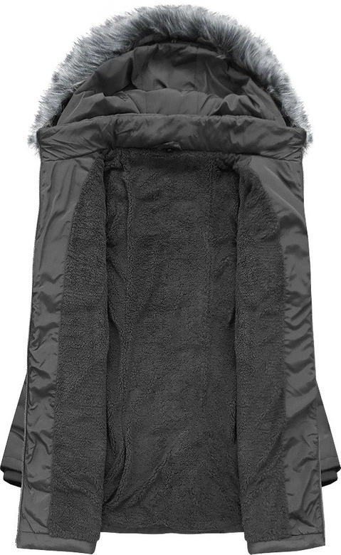 DŁUŻSZA PIKOWANA KURTKA Z KAPTUREM CIEMNOSZARA (B2625-30)