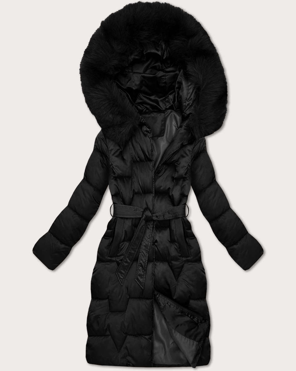 Zimowa damska kurtka z paskiem S'West czarna (B8305-1)