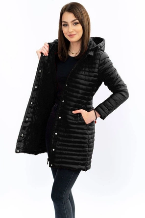 DŁUŻSZA PIKOWANA KURTKA Z KAPTUREM CZARNA (7222)
