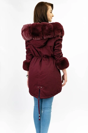 Bawełniana parka z futrem bordowa (xw805x)