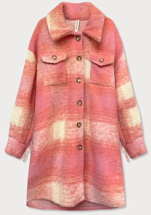 KOSZULOWA KURTKA DAMSKA Z FRĘDZLAMI RÓŻOWA (2081)