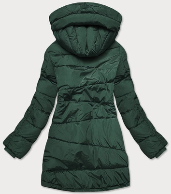 Asymetryczna kurtka damska zimowa butelkowa zieleń (m-21113)