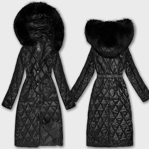 Pikowany płaszcz z kapturem Libland czarny (LD-7768)