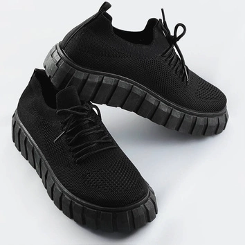 Ażurowe buty sznurowane czarne (aa37)