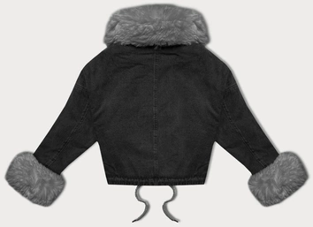 Krótka damska kurtka jeansowa na futrzanej podszewce J Style wytarty czarny/szary (11Z8219)