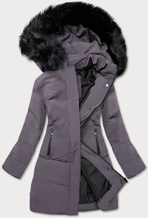 ZIMOWA KURTKA DAMSKA Z KAPTUREM CIEMNOSZARA (23071-4)