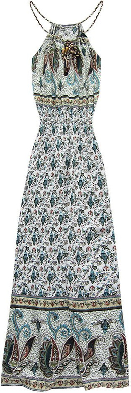 WZORZYSTA SUKIENKA MAXI BIAŁO-ZIELONA (2636)