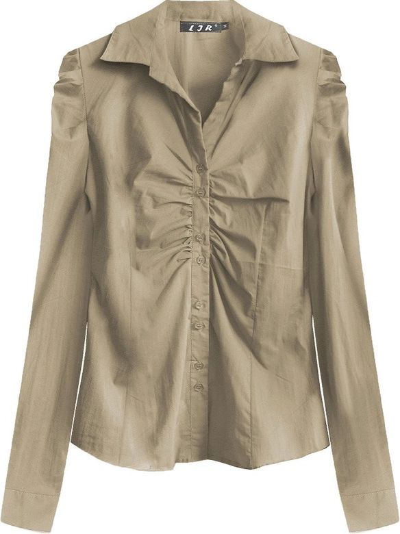 BAWEŁNIANA KOSZULA Z DŁUGIM RĘKAWEM BEŻOWA (X1627X)