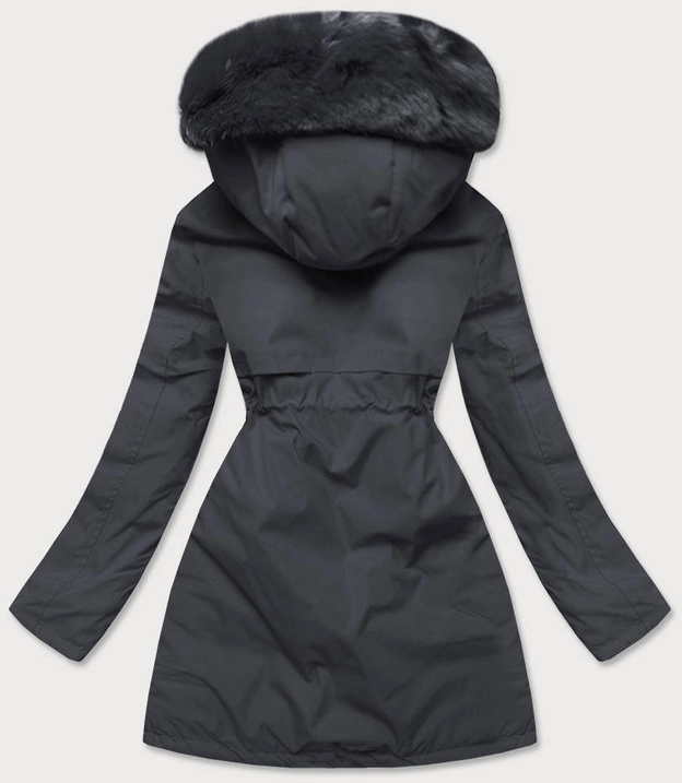 KURTKA ZIMOWA DAMSKA Z OZDOBNĄ PODSZEWKĄ GRAFITOWA (B9576-70)