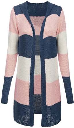 DŁUGI SWETER Z KAPTUREM GRANATOWO-RÓŻOWY (122ART)