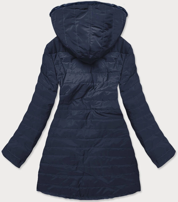 LEKKA KURTKA ZIMOWA DAMSKA FUTRO 2 W 1 GRANATOWA (39039)