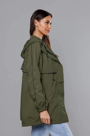 Cienka kurtka damska na podszewce khaki (B8119-11)