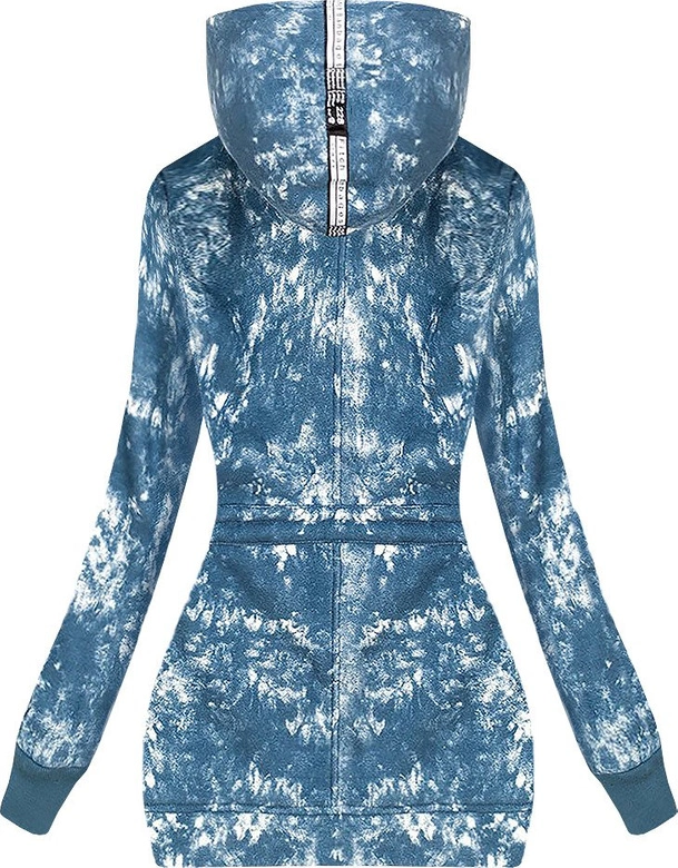 BLUZA Z HAFTAMI I KAPTUREM NIEBIESKA 1 (J7668)