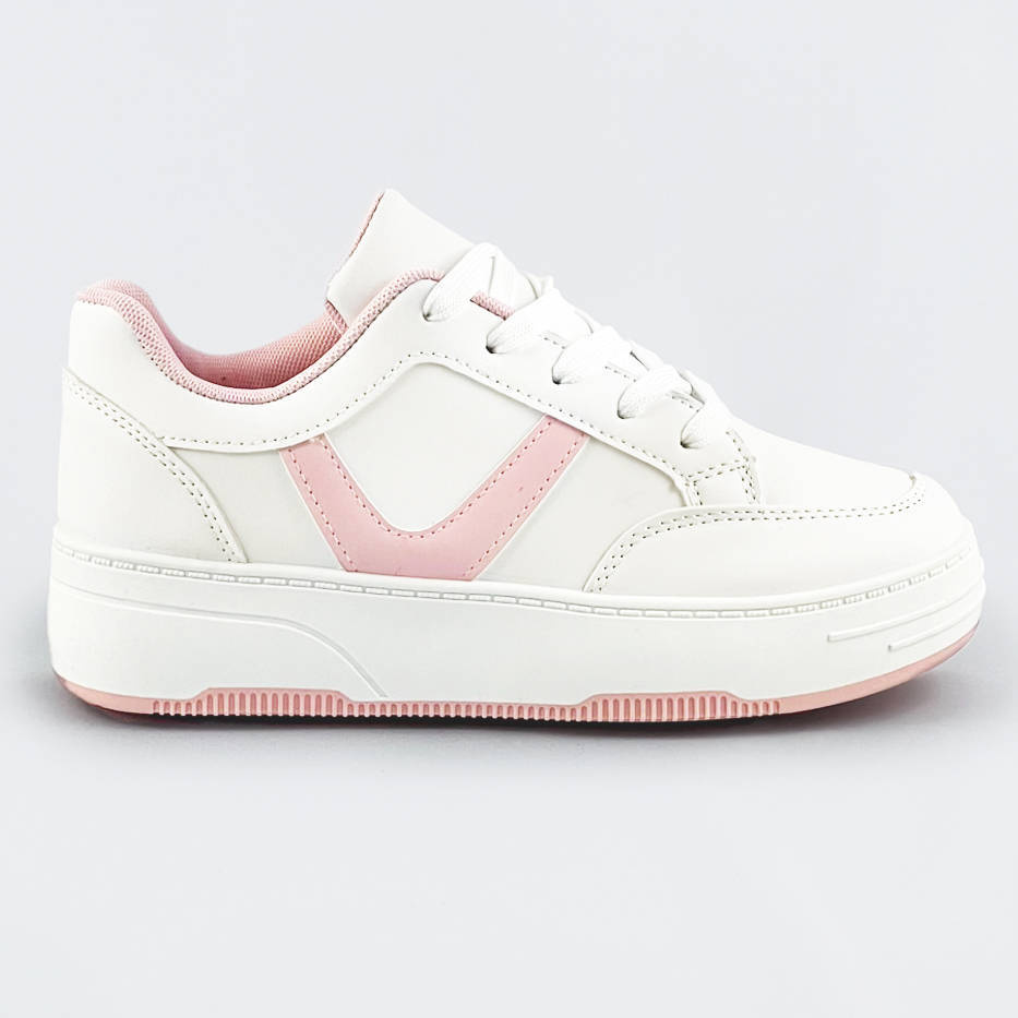 Sznurowane buty sportowe damskie biało-różowe (s070)