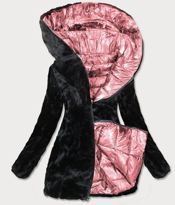 BŁYSZCZĄCA DWUSTRONNA KURTKA DAMSKA RÓŻOWA (B9543-13)