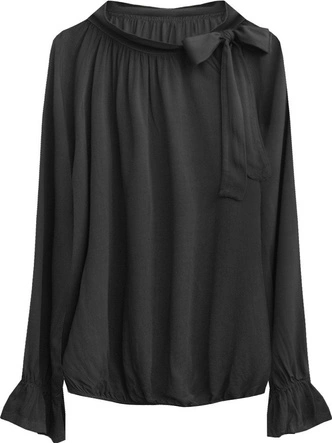 BAWEŁNIANA BLUZKA Z WIĄZANĄ STÓJKĄ CZARNA (298ART)