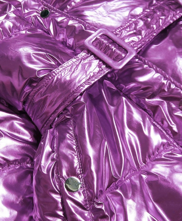 BŁYSZCZĄCA PIKOWANA KURTKA DAMSKA ZIMOWA FIOLETOWA (8359)