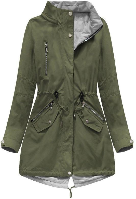 DWUSTRONNA PARKA Z KAPTUREM KHAKI-SZARA (W0233)