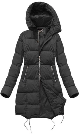 Pikowana damska kurtka zimowa z kapturem czarna (7705BIG)