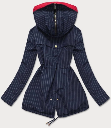 DWUSTRONNA KURTKA Z KAPTUREM W PASKI GRANATOWO-CZERWONA (W659)