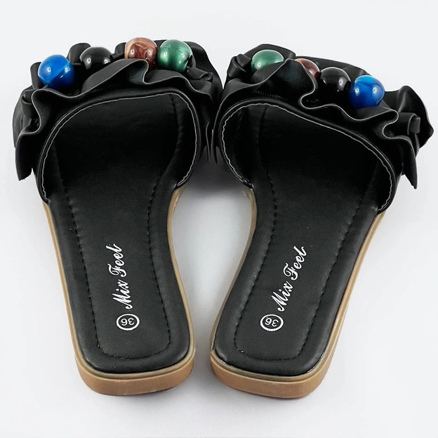 Damskie klapki płaskiej podeszwie czarne (www-319)