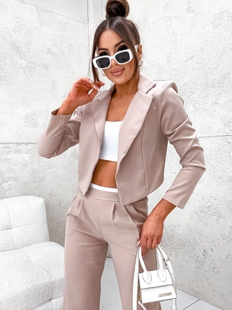 Komplet krótka marynarka + szerokie spodnie beżowy (8263)