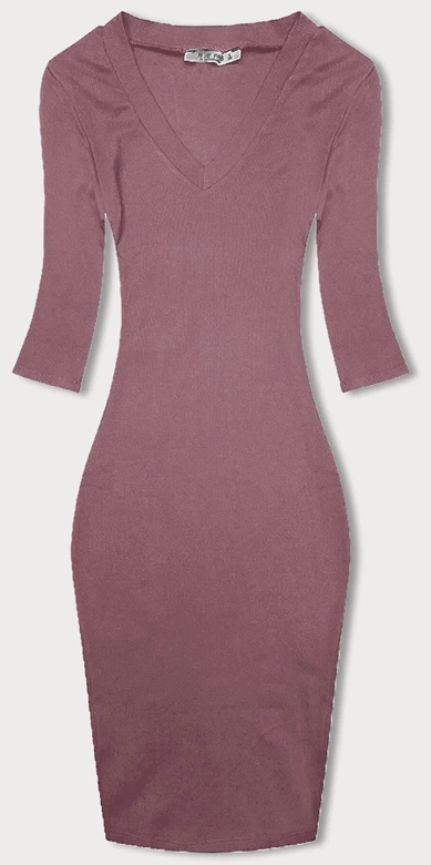 Dopasowana sukienka w prążki brudny róż (5579-35)