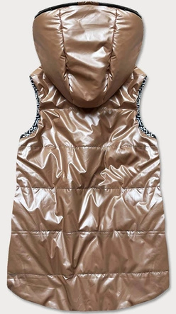 Rozkloszowany dwustronny bezrękawnik damski jasny brąz (b8006-46)