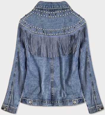 JEANSOWA KURTKA DAMSKA Z DŻETAMI I FRĘDZLAMI NIEBIESKA (A8306)