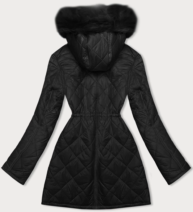 Dwustronna kurtka damska pikowana - futro czarna (H-897-01)