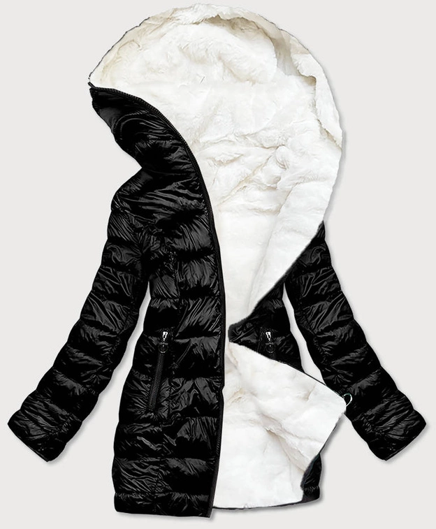 DWUSTRONNA KURTKA DAMSKA ZIMOWA CZARNO-BIAŁA (B9582-1026)