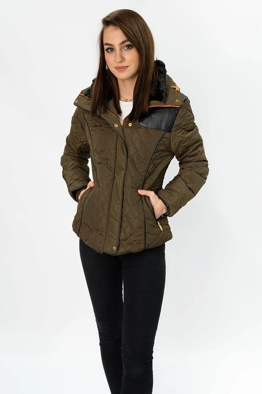 Krótka zimowa pikowana damska kurtka brązowa (wz105)