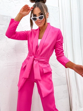 Komplet luźna marynarka + szerokie spodnie fuksja (8167)