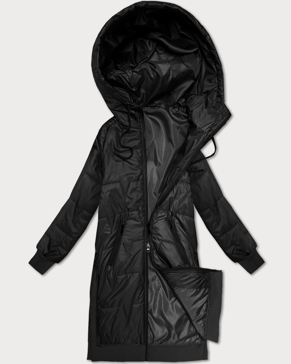 Prosta kurtka plus size z ozdobnym pikowaniem S'West czarna (B8395-1)