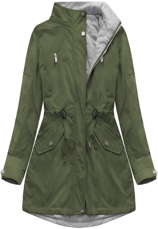 DWUSTRONNA PARKA Z KAPTUREM KHAKI-SZARA (W0232)