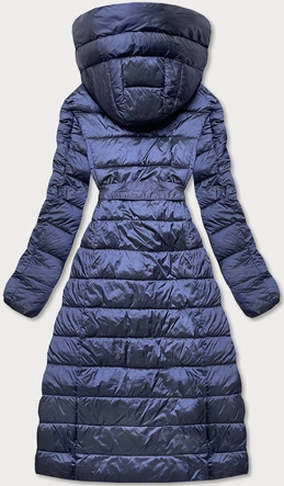 PIKOWANY PŁASZCZ Z WYSOKĄ STÓJKĄ I KAPTUREM GRANATOWY (J9-062)