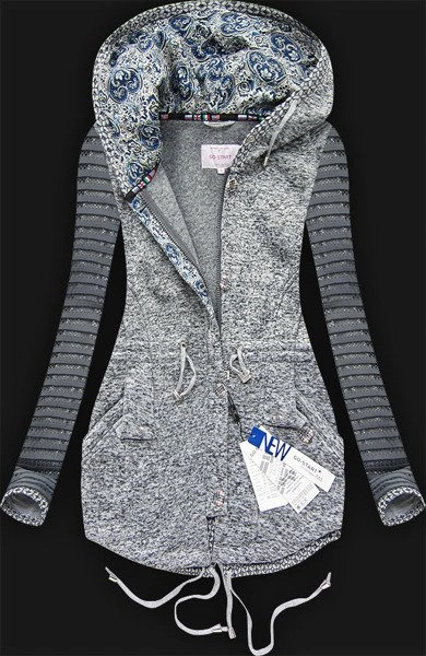 CIEPŁA BLUZA Z KAPTUREM CIEMNOSZARA (LX720)