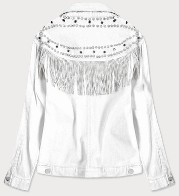 JEANSOWA KURTKA DAMSKA Z DŻETAMI I FRĘDZLAMI BIAŁA (A8306)