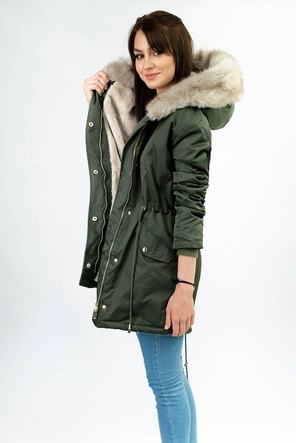 Damska parka zimowa na futerku army (b508)