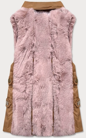 Elegancka kamizelka ekoskóra i futro karmel-róż (br9592-51022)
